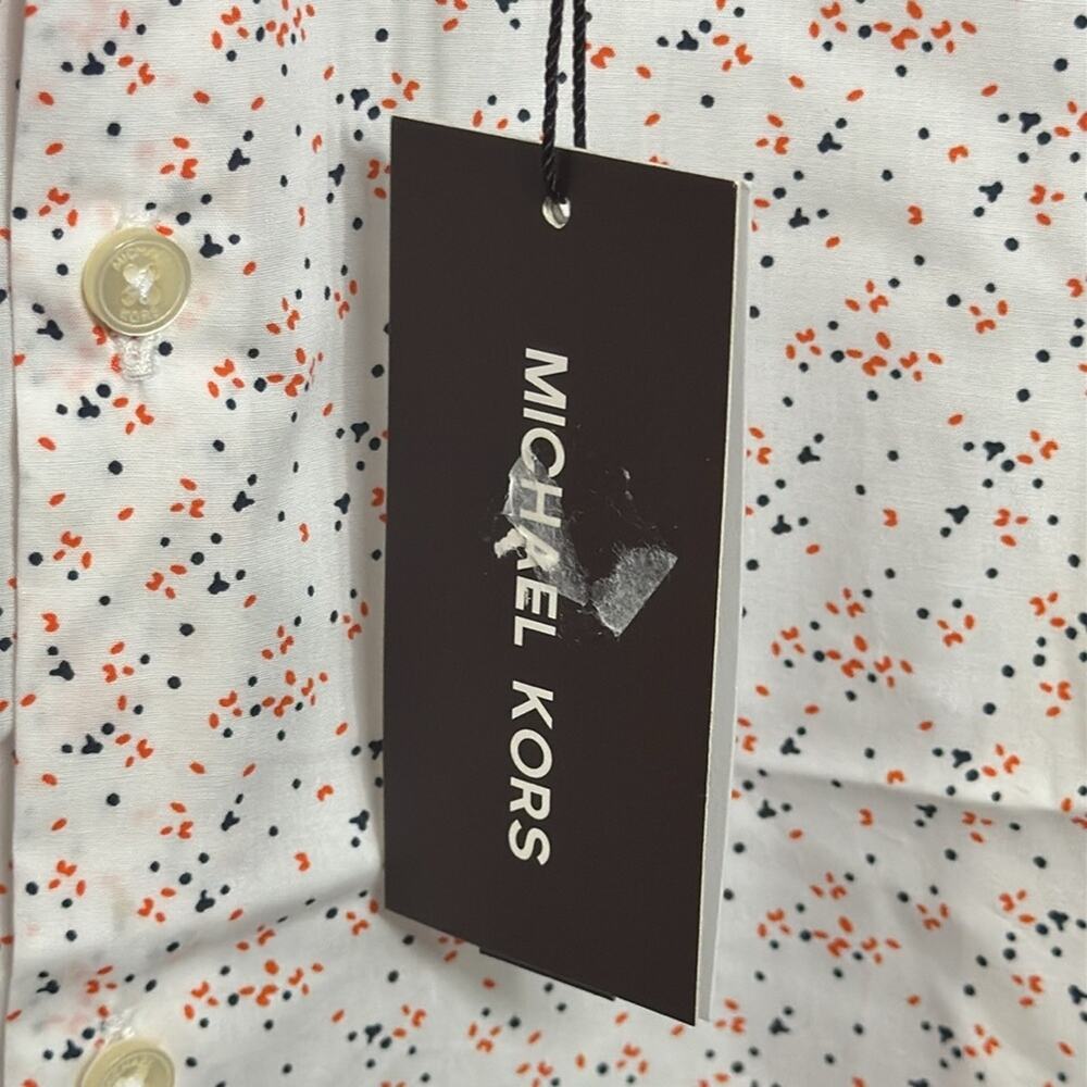 Michael Kors Men White with Dots Short Sleeve Button Up Shirt Size X-Small - Picture 4 of 6